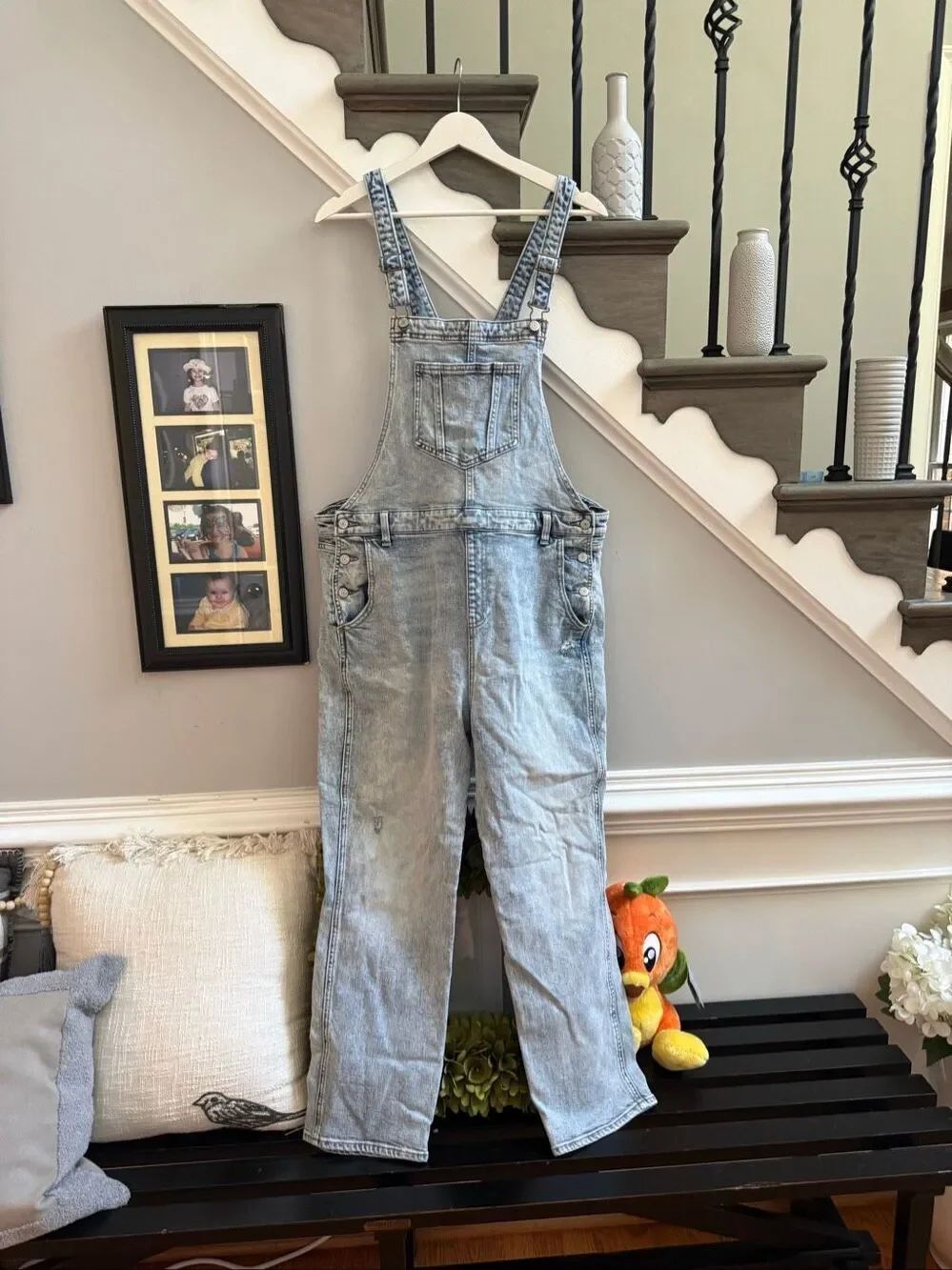 Old Navy Blue Denim Stone Washed Overalls sz 18 EUC